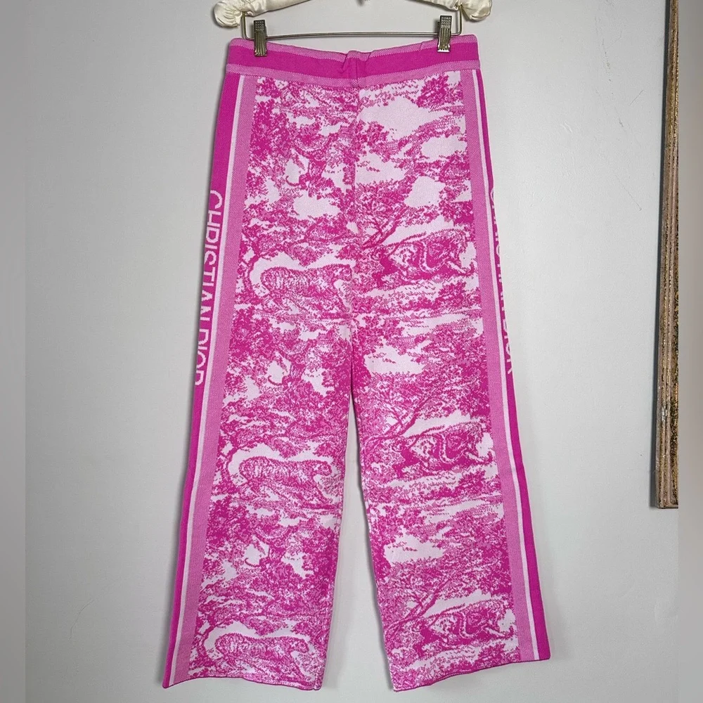Dior Hot Pink Toile Knit Joggers with Logo Stripe - Picture 2 of 3